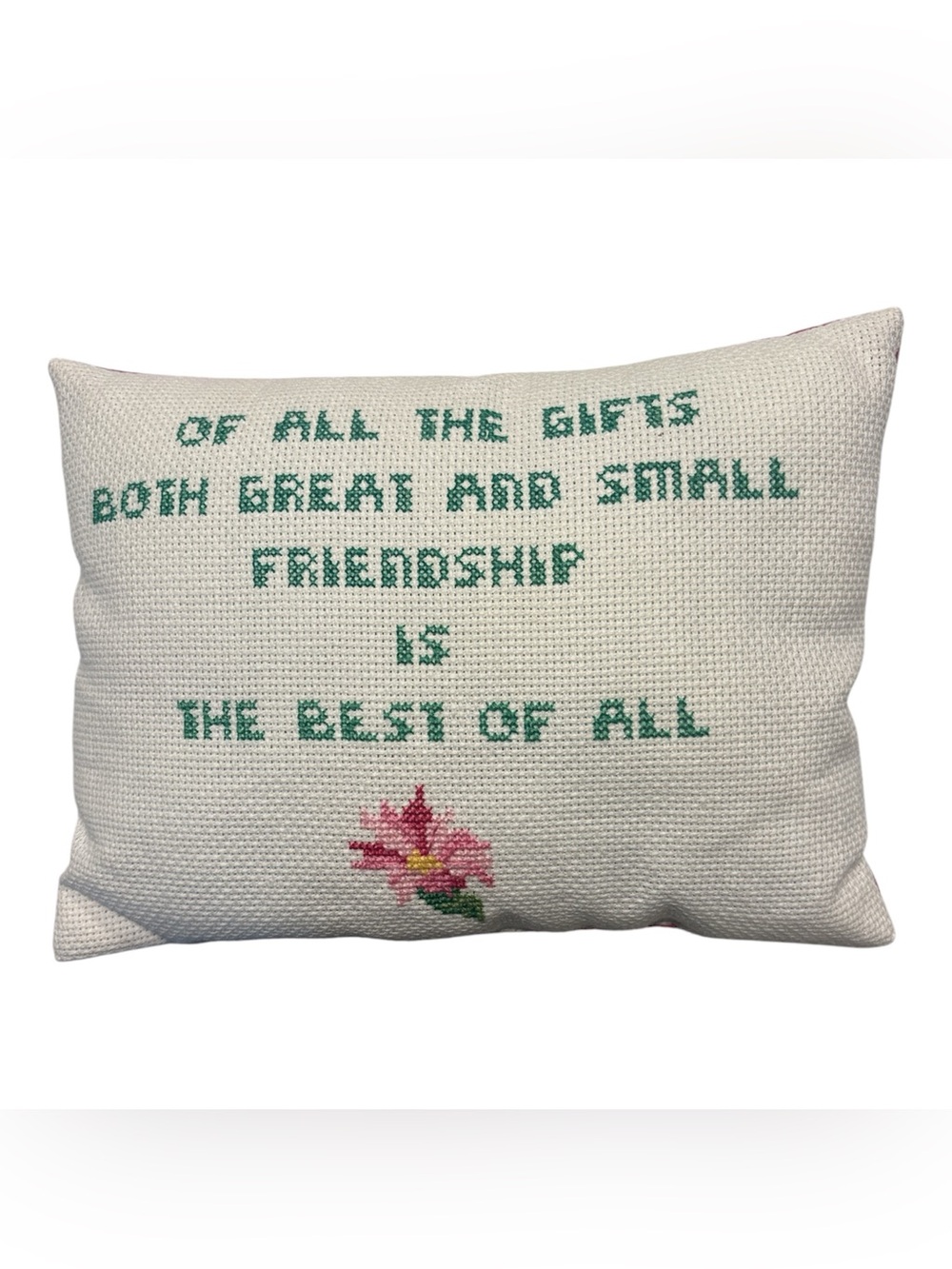 Hand-Embroidered Friendship Cross-Stitch Needlepoint Pillow